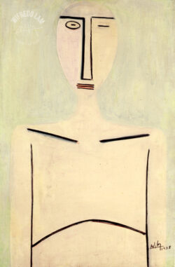 Oil on canvas
<br>90 x 59 cm (35 3/8 x 23 1/4 in.)
<br>Private collection Jeune Femme sur fond vert clair, 1938 - Wifredo Lam