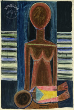 Gouache on paper
<br>106,5 x 74,9 cm (41 7/8 x 29 1/2 in.)
<br>Collection The Museum of Modern Art, New York
<br>Gift of J. D. Rockefeller Jr. to the MOMA in 1942 Mère et enfant, III, 1939 - Wifredo Lam