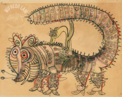 Ink and pastel on tracing paper
<br>16,5 x 21 cm (6 1/2 x 8 1/4 in.)
<br>Collection Lowe Art Museum, Miami Perro, 1943 - Drawings - Wifredo Lam