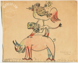 Ink and pastel on tracing paper
<br>17,2 x 21 cm (6 3/4 x 8 1/4 in.)
<br>Collection Lowe Art Museum, Miami (USA) Homenaje a Jicotea, 1943 - Drawings - Wifredo Lam