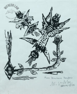 Ink on paper
<br>21,5 x 18 cm (8 1/2 x 7 in.)
<br>Private collection Untitled, 1944 - Drawings - Wifredo Lam