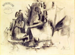 China ink and watercolor on paper
<br>48,3 x 62,9 cm (19 x 24 3/4 in.)
<br>Private collection Le Cheval Enchanté, 1945 - Drawings - Wifredo Lam