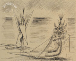Ink on paper
<br>50,8 x 62,2 cm (20 x 24 1/2 in.) L’oiseau esclave, 1946 - Drawings - Wifredo Lam