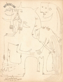 Pencil and China ink on paper
<br>22 x 17 cm (8 5/8 x 6 5/8 in.)
<br>Private collection Untitled, 1941 - Drawings - Wifredo Lam