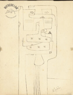 Pencil and China ink on paper
<br>22 x 17 cm (8 5/8 x 6 5/8 in.)
<br>Private collection Untitled, 1941 - Drawings - Wifredo Lam