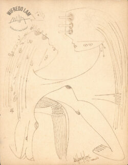Pencil and China ink on paper
<br>22 x 17 cm (8 5/8 x 6 5/8 in.)
<br>Private collection Untitled, 1941 - Drawings - Wifredo Lam